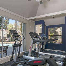 a gym with fitness equipment